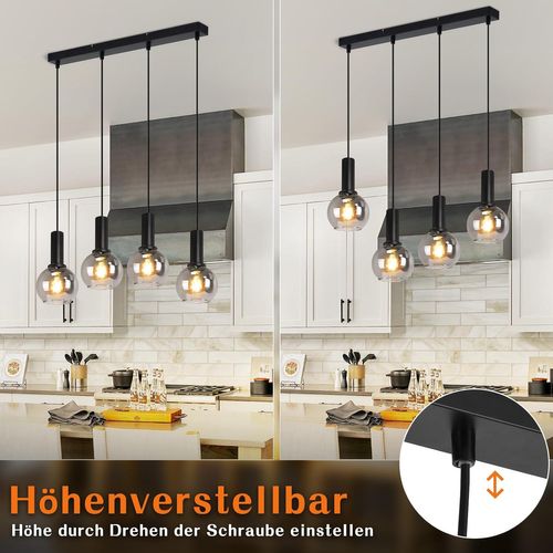 Suspension Salle à Manger 4 Flammes E27 Rétro Suspension Verre Chambre Bar