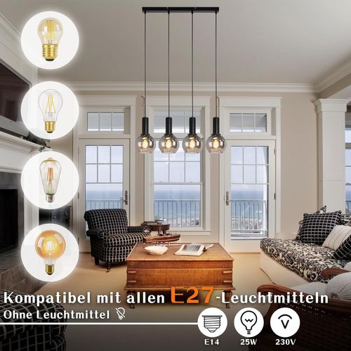 Suspension Salle à Manger 4 Flammes E27 Rétro Suspension Verre Chambre Bar