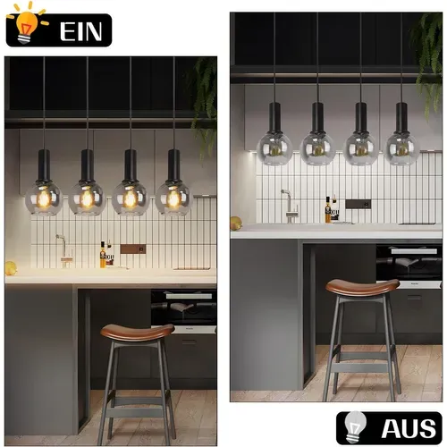 Suspension Salle à Manger 4 Flammes E27 Rétro Suspension Verre Chambre Bar