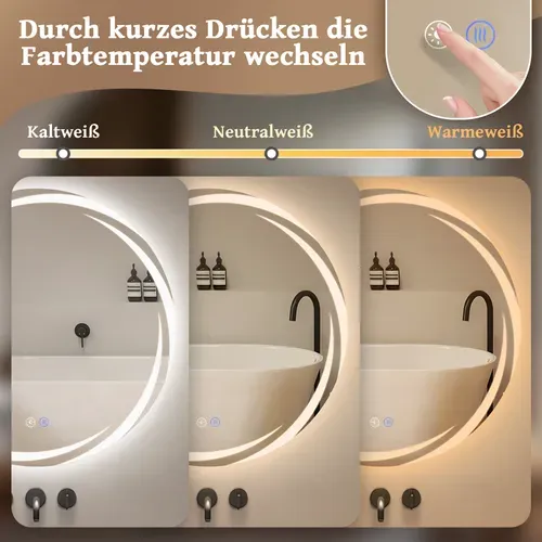Miroir De Salle De Bain 50CM Avec Éclairage Rond Moderne Ip44