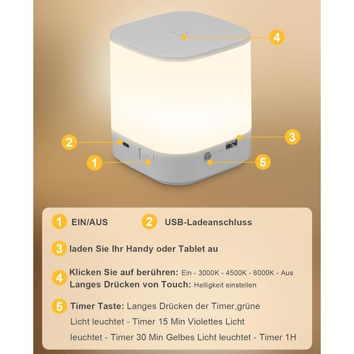 Lot De 2 Lampes De Table LED Blanches à Intensité Variable