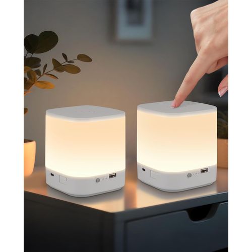 Lot De 2 Lampes à Poser De Table LED Blanches à Intensité Variable