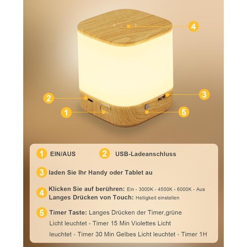 Lampe De Table LED Tactile à Intensité Variable, Lampe De Chevet Rechargeable Par USB