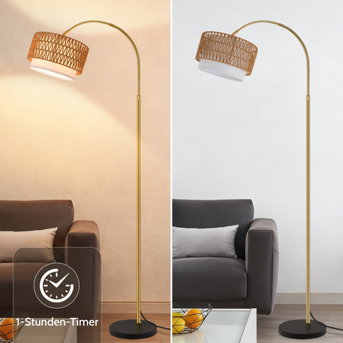 Lampadaire Boho En Rotin – Dimmable Avec Télécommande, LED E27, Vintage, Hauteur 165–180 cm