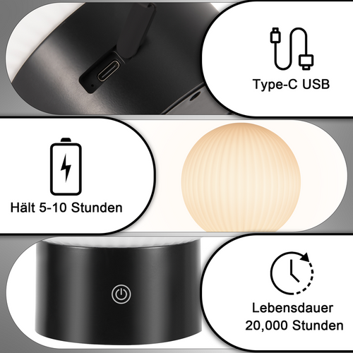 Lampe De Table Sans Fil Rechargeable – Lampe LED Tactile USB, Dimmable 3000k–6500k, Ip44