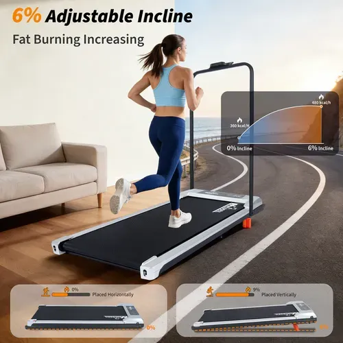 Tapis de Course Pliable 10km/h Walking Pad Silencieux Barre Inclinaison Télécommande