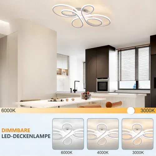 Plafonnier LED Dimmable 66cm Blanc 65w Télécommande Salon Salle à Manger