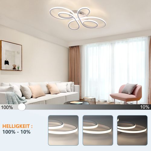Plafonnier LED Dimmable 66cm Blanc 65w Télécommande Salon Salle à Manger