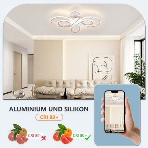 Plafonnier LED Dimmable 66cm Blanc 65w Télécommande Salon Salle à Manger
