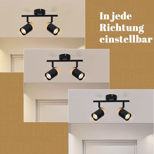 Plafonnier 2 Spots Bois Noir Gu10 Orientable 330° Salon Cuisine Garage Sans Ampoule
