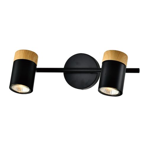 Plafonnier 2 Spots Bois Noir Gu10 Orientable 330° Salon Cuisine Garage Sans Ampoule