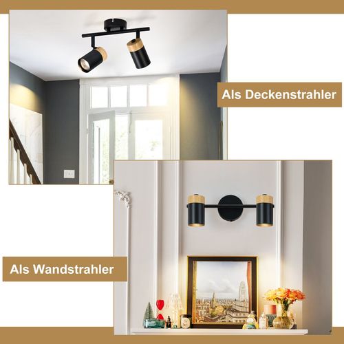 Plafonnier 2 Spots Bois Noir Gu10 Orientable 330° Salon Cuisine Garage Sans Ampoule
