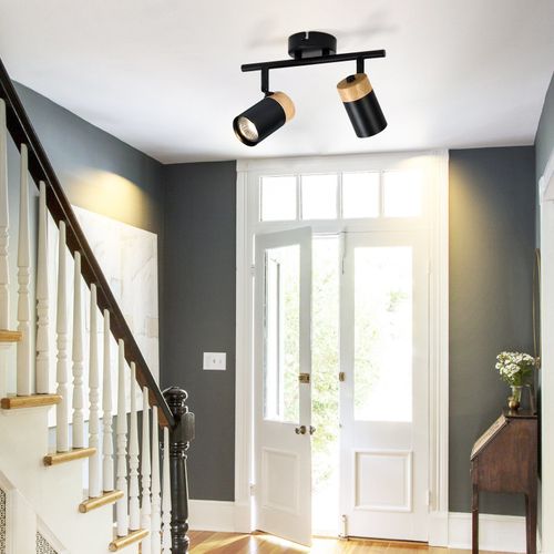 Plafonnier 2 Spots Bois Noir Gu10 Orientable 330° Salon Cuisine Garage Sans Ampoule