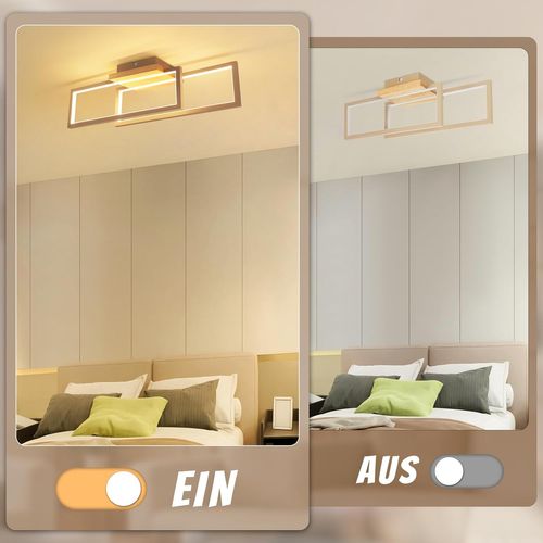 Plafonnier LED Bois 24w Rectangulaire 3000k 48cm Moderne Salon Cuisine Couloir