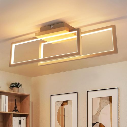 Plafonnier LED Bois 24w Rectangulaire 3000k 48cm Moderne Salon Cuisine Couloir
