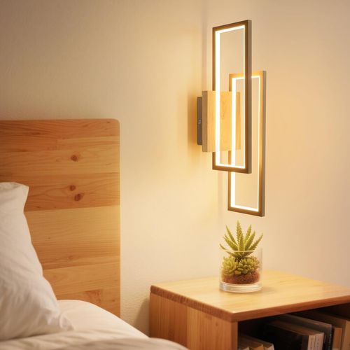 Plafonnier LED Bois 24w Rectangulaire 3000k 48cm Moderne Salon Cuisine Couloir