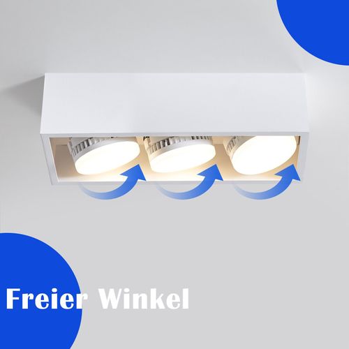 Plafonnier 3 Spots LED Blanc Chaud Gx53 Carrés Orientables Cuisine Salon Chambre