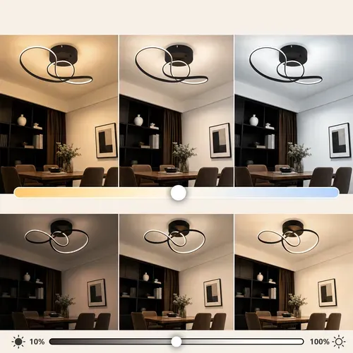Plafonnier LED 24w Noir Variateur Télécommande Salon Chambre