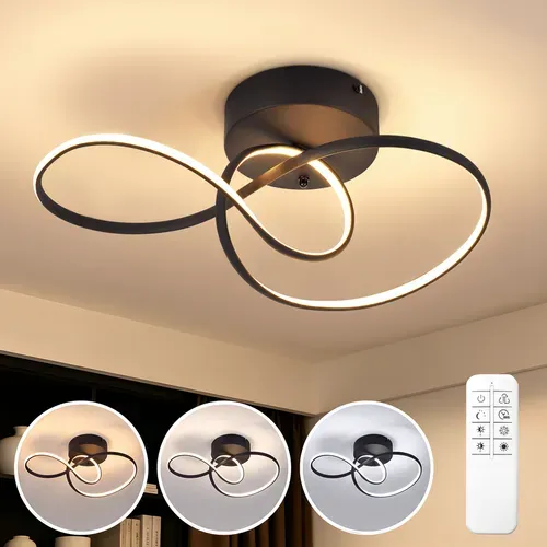 Plafonnier LED 24w Noir Variateur Télécommande Salon Chambre