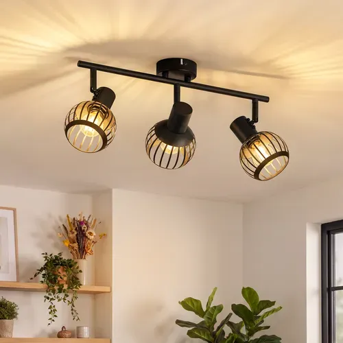 Spot Plafond 3 Lumières Vintage Noir E14 Orientable 350° Métal Pour Cuisine/salon