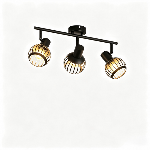 Spot Plafond 3 Lumières Vintage Noir E14 Orientable 350° Métal Pour Cuisine/salon