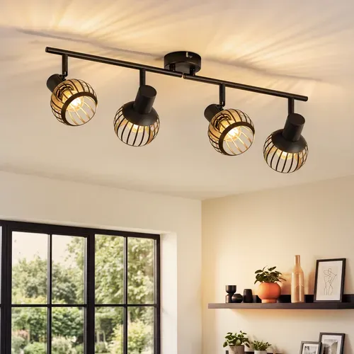 Spot Plafond 4 Lumières Vintage Noir E14 Orientable 350° Métal Pour Salon/cuisine