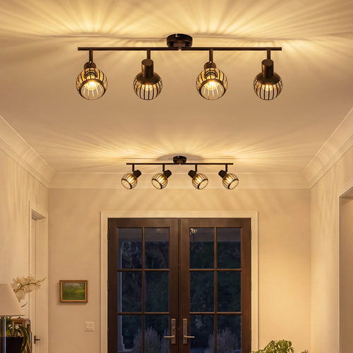Spot Plafond 4 Lumières Vintage Noir E14 Orientable 350° Métal Pour Salon/cuisine