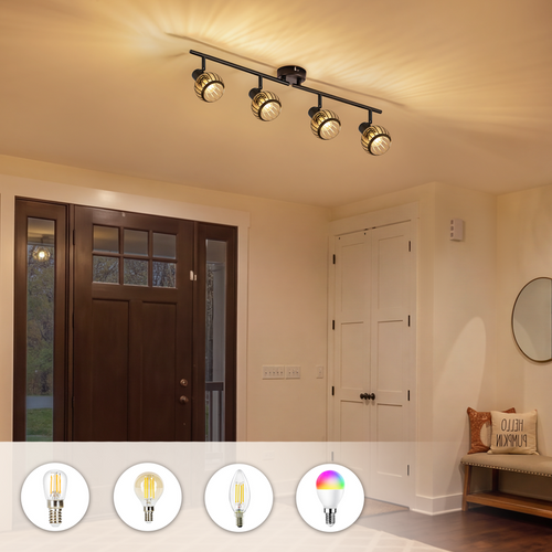 Spot Plafond 4 Lumières Vintage Noir E14 Orientable 350° Métal Pour Salon/cuisine