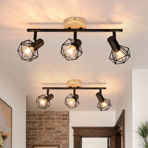 Spot Plafond 3 Lumieres Bois Noir E14 Orientable 350 Vintage Pour Couloir/salon