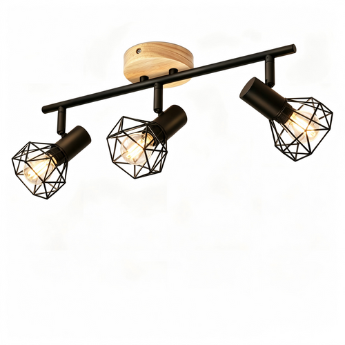 Spot Plafond 3 Lumieres Bois Noir E14 Orientable 350 Vintage Pour Couloir/salon