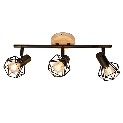 Spot Plafond 3 Lumieres Bois Noir E14 Orientable 350 Vintage Pour Couloir/salon
