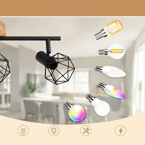 Spot Plafond 3 Lumieres Bois Noir E14 Orientable 350 Vintage Pour Couloir/salon