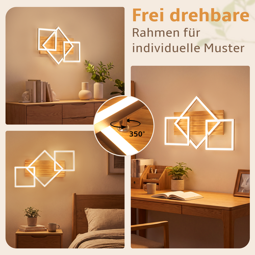 Plafonnier LED Bois Plafonnier Salon Dimmable 3 Angulaire Moderne [classe énergétique E]