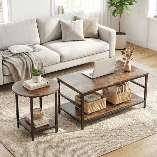 Lot De 2 Tables Basses - Particules Et Acier - Marron Rustique ...