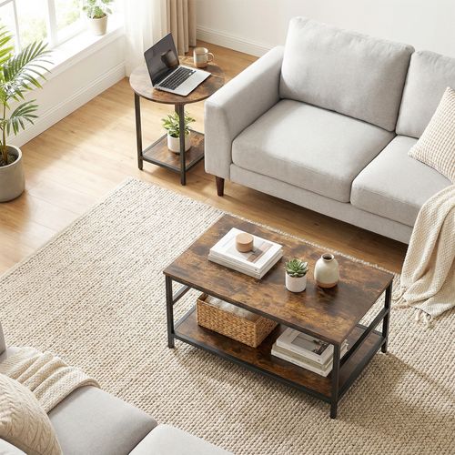 Lot De 2 Tables Basses - Particules Et Acier - Marron Rustique ...
