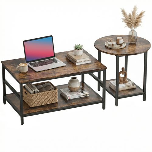 Lot De 2 Tables Basses - Particules Et Acier - Marron Rustique ...
