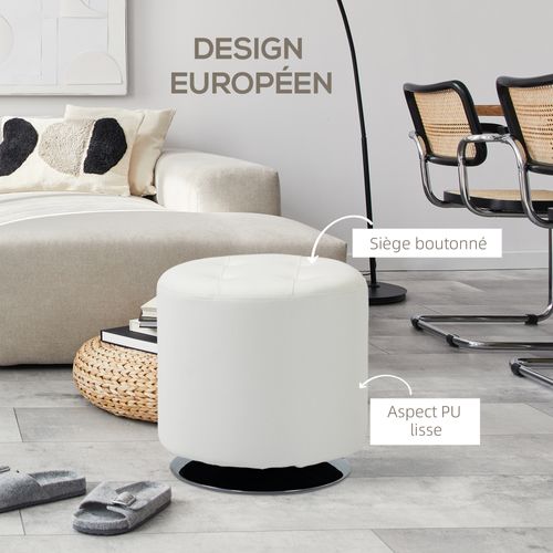 Repose-pieds Pivotant En Pu Et Acier - Blanc - D. 45,5 X 44,5 Cm