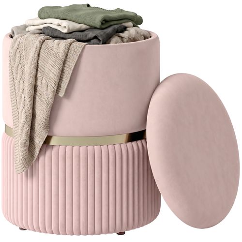 Pouf Coffre De Rangement - Velours Côtelé - Rose - 36 X 36 X 44 Cm