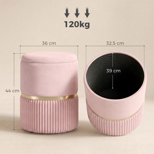 Pouf Coffre De Rangement - Velours Côtelé - Rose - 36 X 36 X 44 Cm