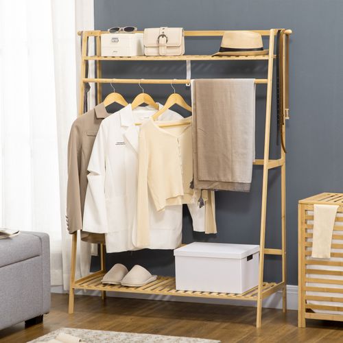 Portant à Vêtements Penderie En Bambou - Naturel - 114 X 40 X 139 Cm
