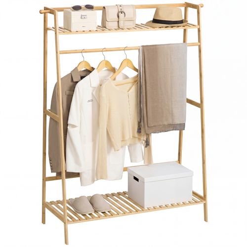 Portant à Vêtements Penderie En Bambou - Naturel - 114 X 40 X 139 Cm