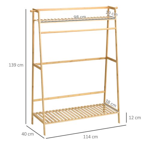 Portant à Vêtements Penderie En Bambou - Naturel - 114 X 40 X 139 Cm