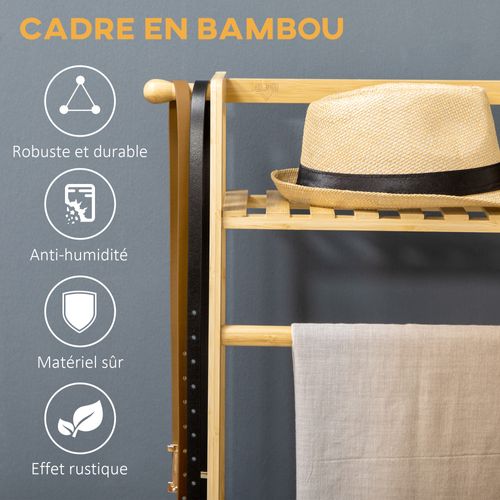 Portant à Vêtements Penderie En Bambou - Naturel - 114 X 40 X 139 Cm