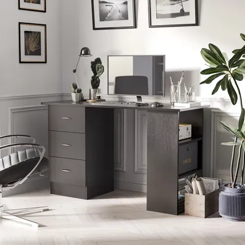 Bureau Informatique Avec Rangements - Bois D'ingénierie - Noir - 120 X 49 X 72 Cm