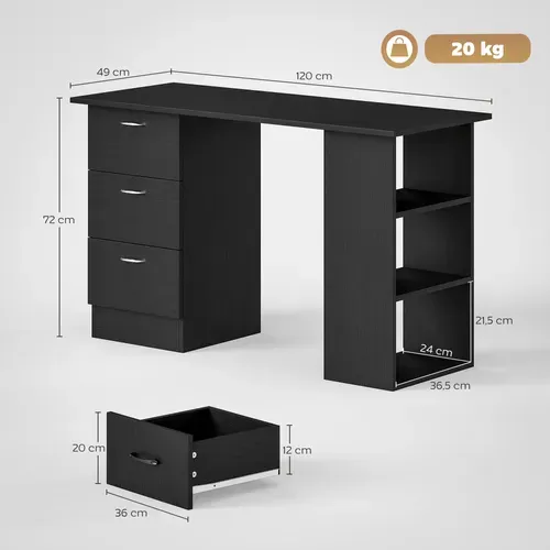 Bureau Informatique Avec Rangements - Bois D'ingénierie - Noir - 120 X 49 X 72 Cm