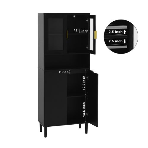 Bibliothèque Haute Mdf Noire 160x60x35 Cm Avec Portes Vitrées Et étagères Réglables
