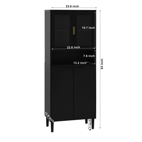 Bibliothèque Haute Mdf Noire 160x60x35 Cm Avec Portes Vitrées Et étagères Réglables