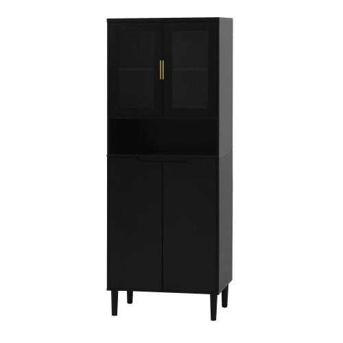 Bibliothèque Haute Mdf Noire 160x60x35 Cm Avec Portes Vitrées Et étagères Réglables