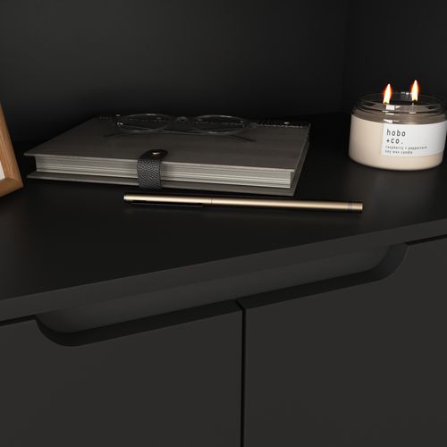 Bibliothèque Haute Mdf Noire 160x60x35 Cm Avec Portes Vitrées Et étagères Réglables