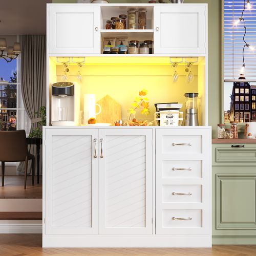 Buffet Mdf Vert 120x40x188 Cm Avec LED, Tiroirs Et Porte-bouteilles